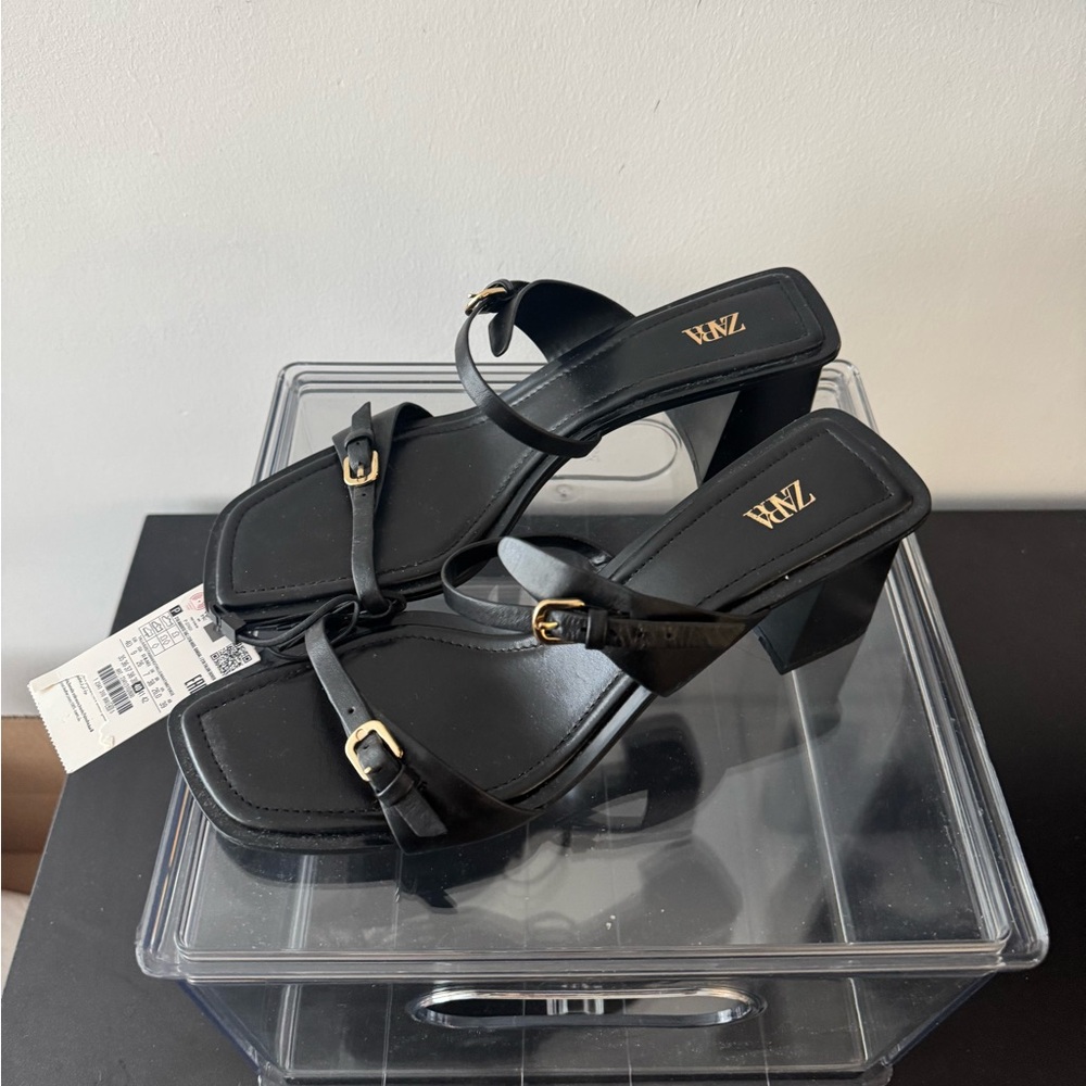 Zara Black Block Heel Sandals